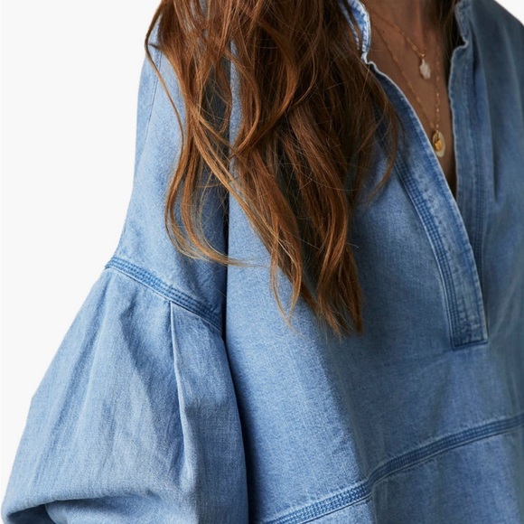 Free People NWT Jude 100% Cotton Denim Oversized Vneck Pullover small - Picture 6 of 14